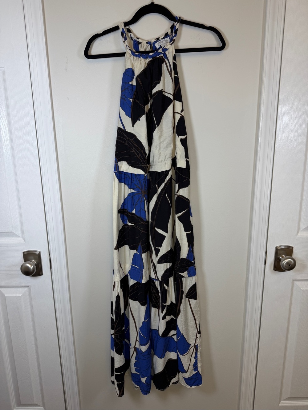 Sofia by Sofia Vergara Blue Tropical Muse Floral Maxi Dress S 4-6 Braided Neck